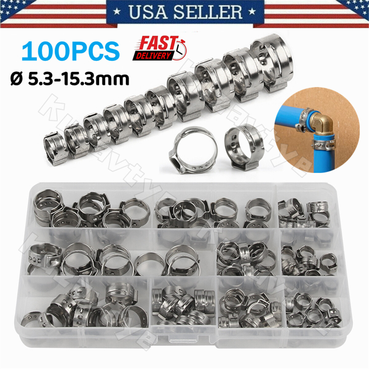 100/130X High Pressure Fuel Hose Clamps Stepless Stainless Steel Single Ear Clip