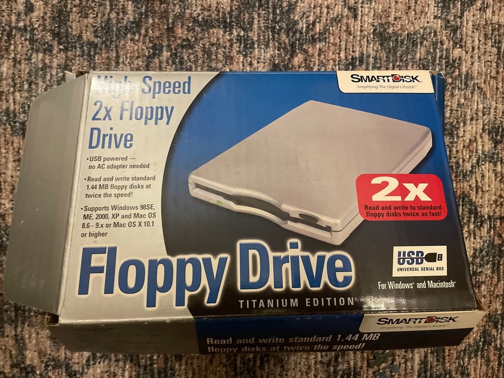 SmartDisk External USB Powered Floppy Disk Drive Titanium Edition Windows or Mac