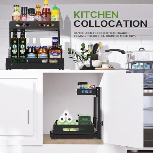 Under Sink Pull-out Drawer Cabinet Organizer Storage Shelf kitchen bathroom 2pcs