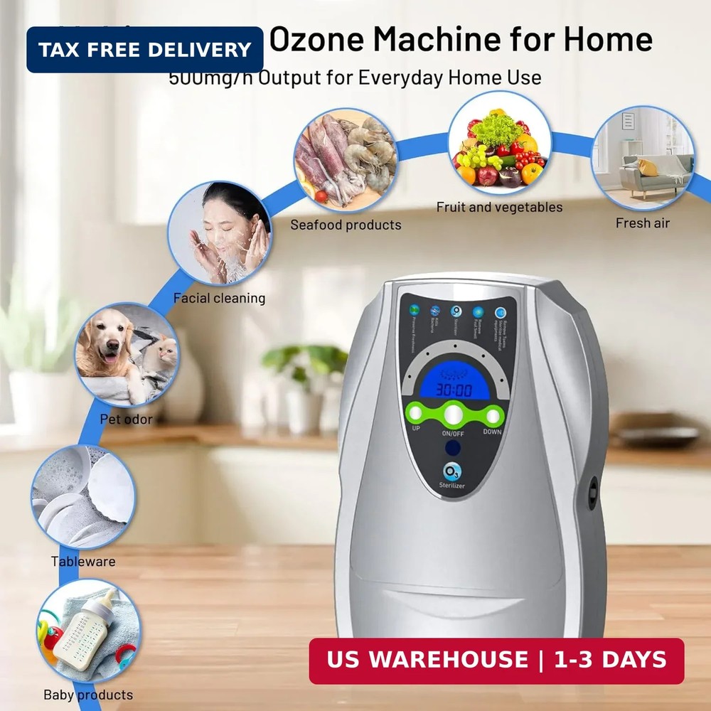 Ozone Machine Generator, Multifunctional with Timer, 500mg/h Portable Ozone Mach