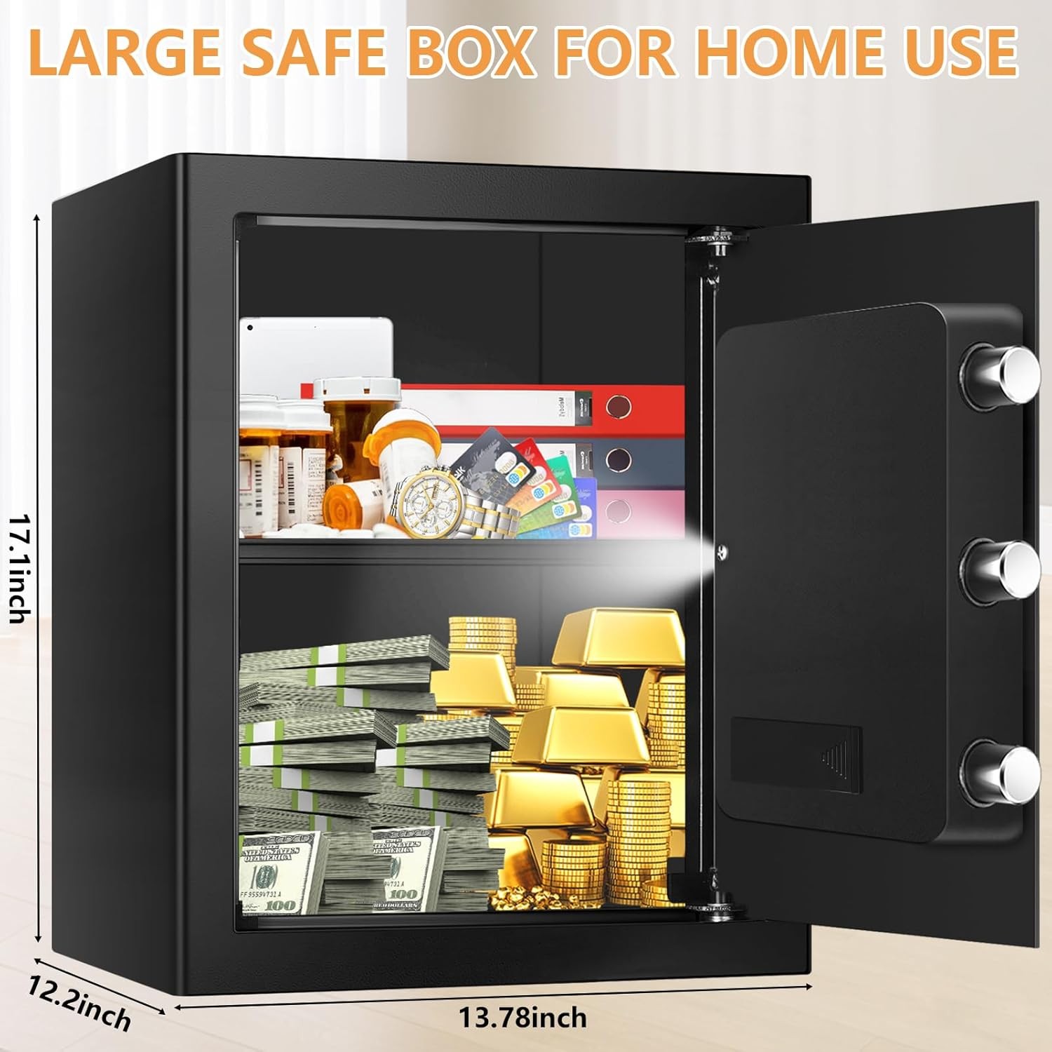 3.0 Cu Ft Fireproof Waterproof Home Safe Digital Keypad Anti Theft Security Box