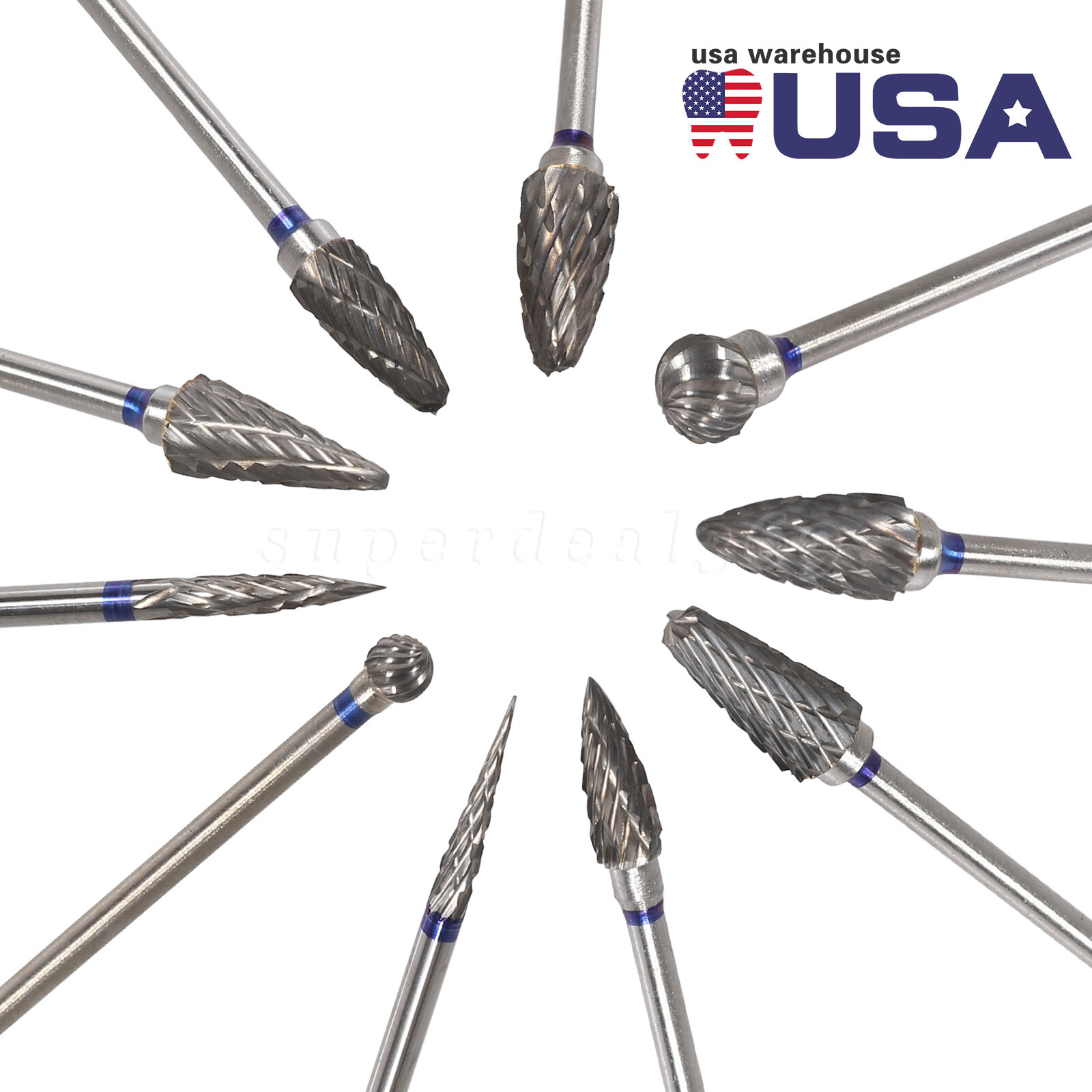 10Pcs Dental Lab Polishing Bur Drills Tungsten Steel Carbide Burs 2.35MM CE FDA