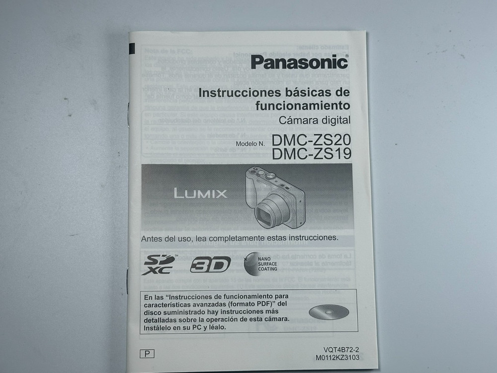 Panasonic DMC-ZS19 DMC-ZS20 Digital Camera Digital Basic Owner's Manual