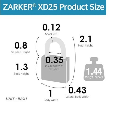 Zarker XD25 3-Digit Combination Small Mini Blue Padlock
