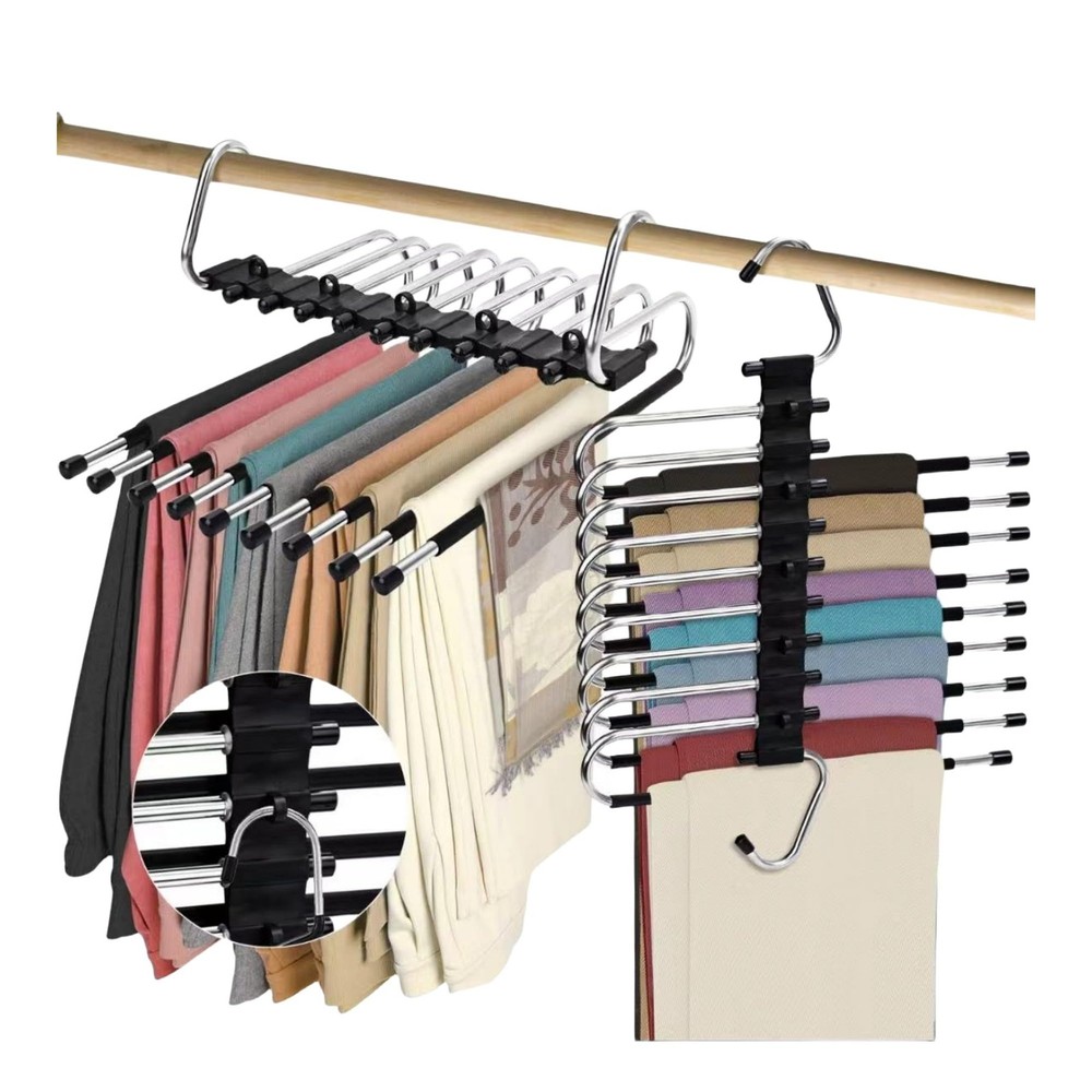 2Pack 9 Layers Foldable Pants Hangers Space Saving Trouser Hanger Multifuncti...