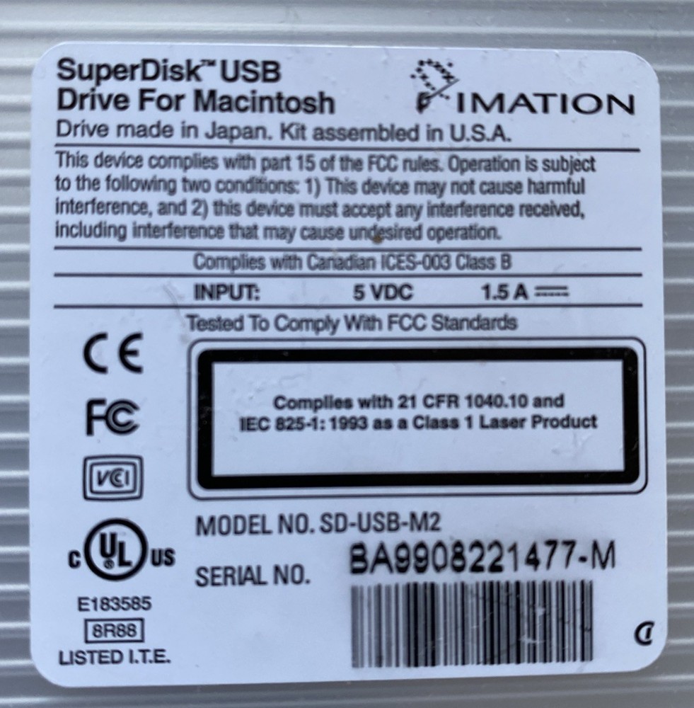 Imation SD-USB-M2 Portable SuperDisk External USB Floppy Disk Drive For Macs