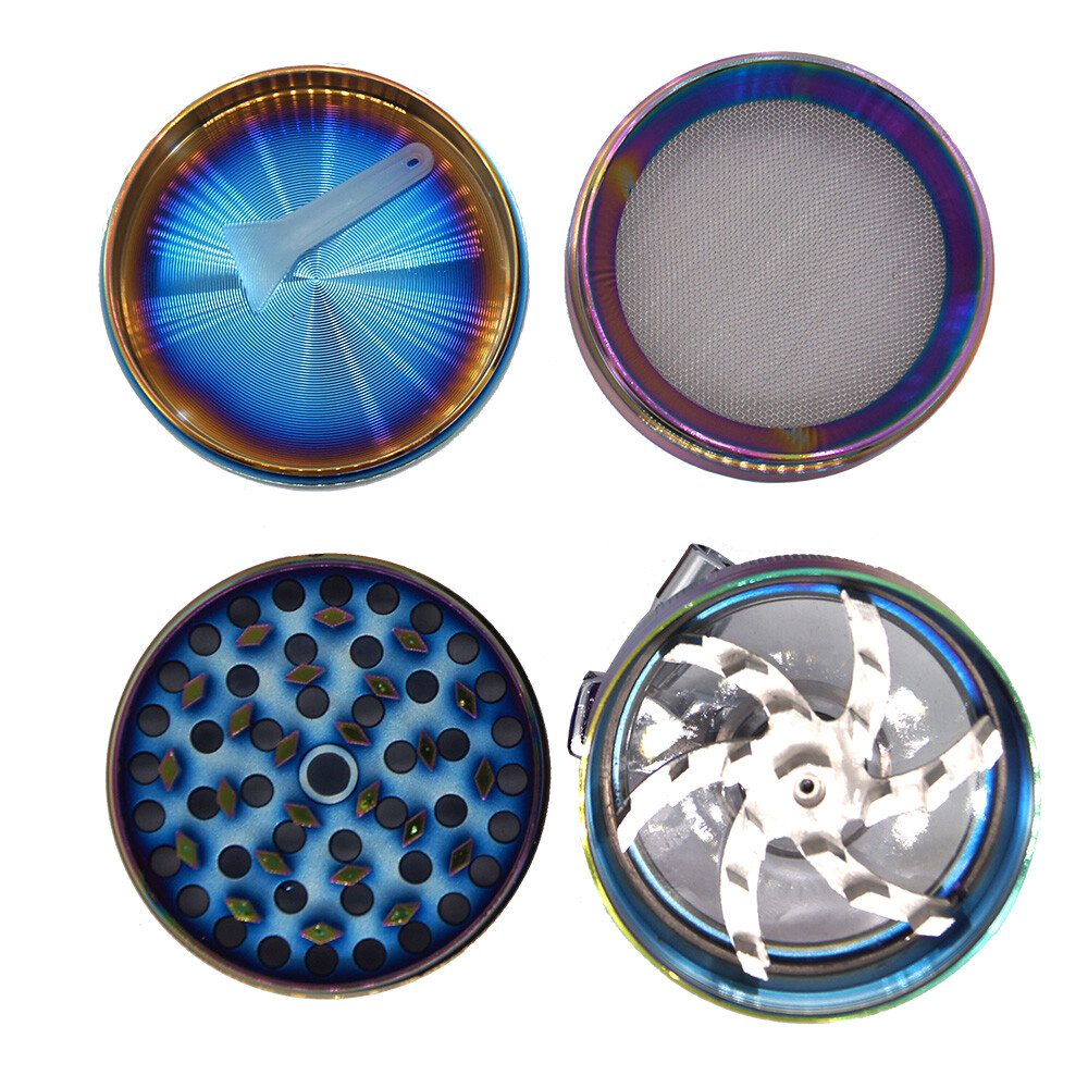 2" Tobacco Herb Spice Smoke W/ Handle Crank Metal Chromium Grinder Rainbow