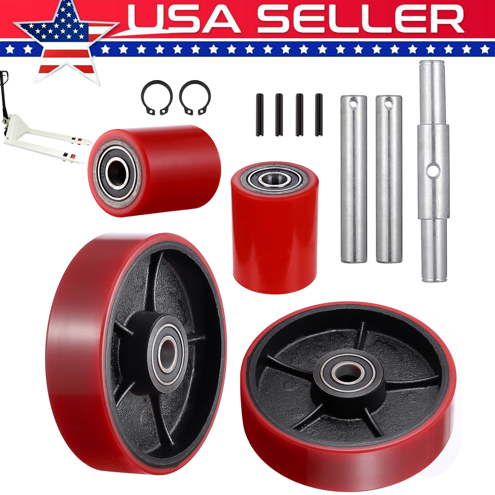 Pallet Jack Lift Truck Steer Load Wheels Set Replacement Kit 20mm ID Bearings