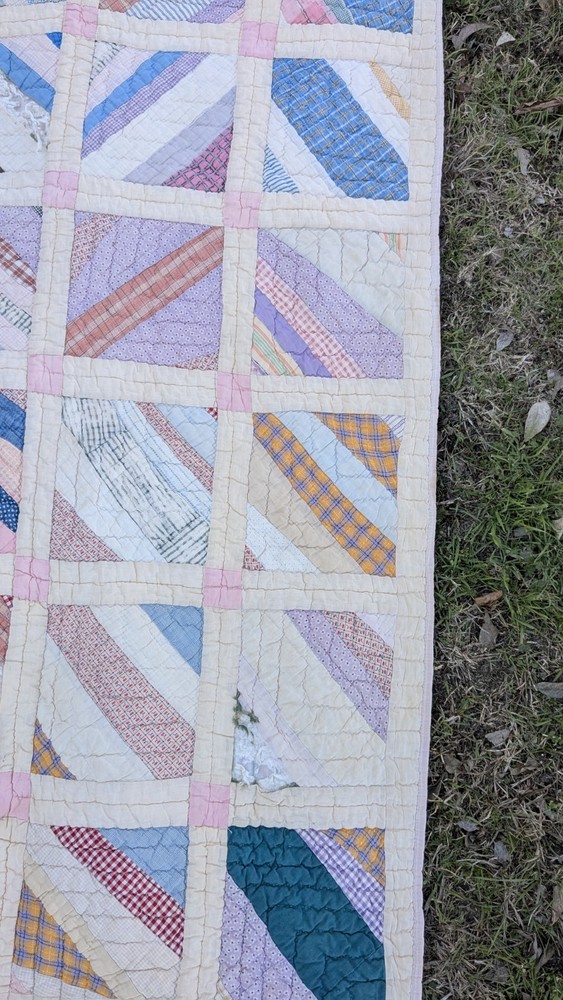 Antique 1920 Patchwork Quilt 64"X78 String Pieced Blocks