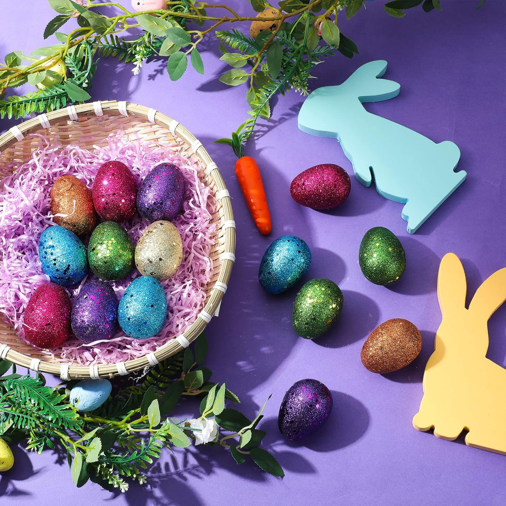 60 Pcs Plastic Easter Eggs Glitter Easter Fillable Eggs Bulk Empty Surprise Eggs