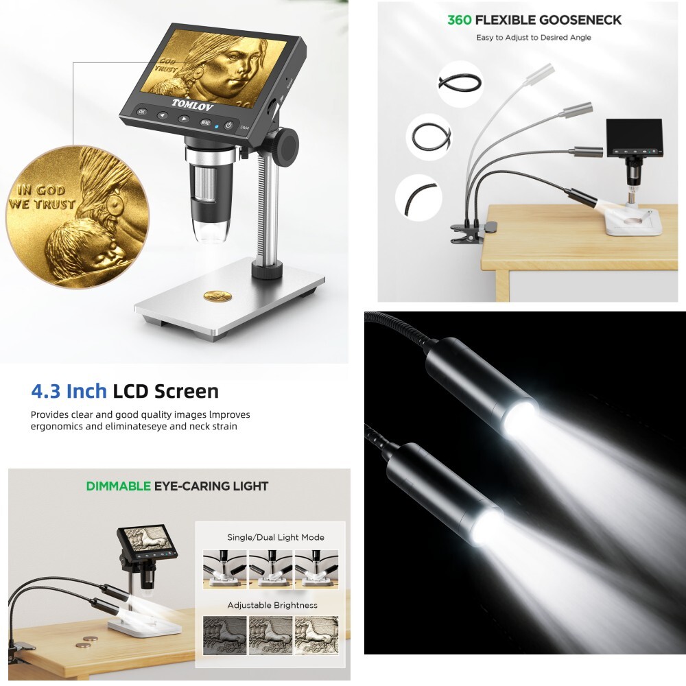 Microscope LCD Digital Coin Microscope 1000x Coin Magnifier 8 Adjustable Lights