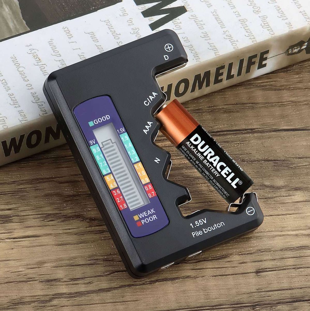 Digital LCD Battery Tester Universal Volt Checker AAA AA C D 9V & Button Cell