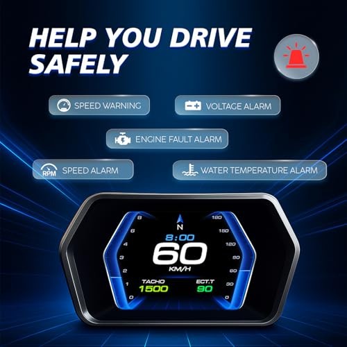 Car HUD Display, LCD Instrument Panel Speedometer with Overspeed Warning, BD-3