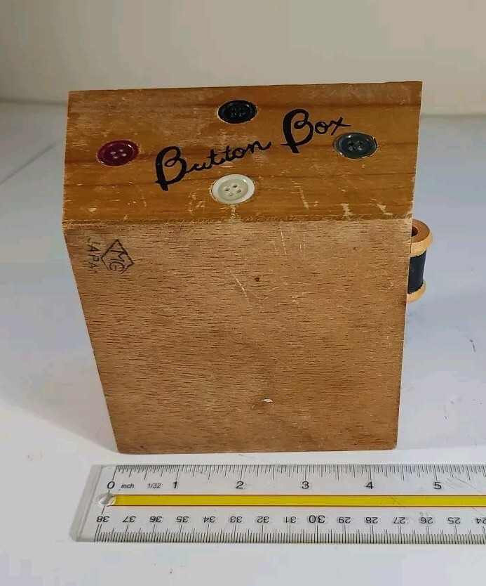 Sewing Button Box: Small Wood Box with side Handles