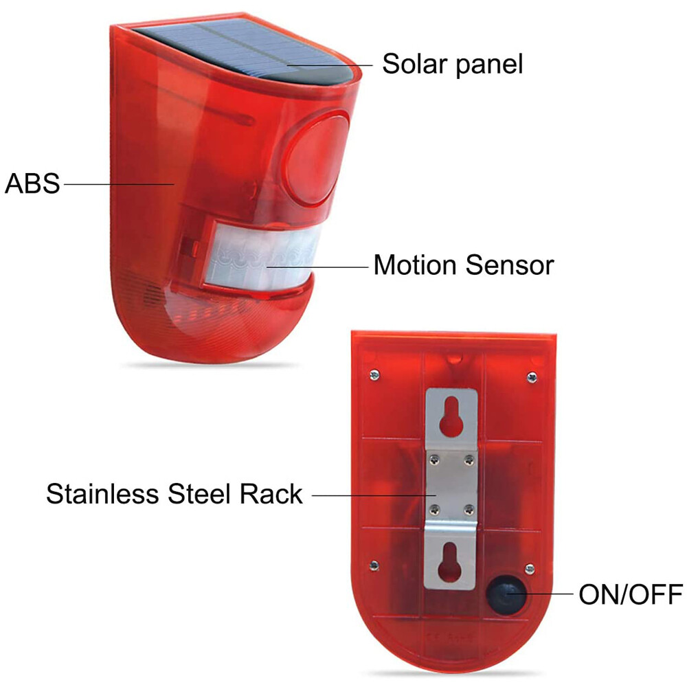 LED Light Solar Strobe Light Solar Alarm Wireless Motion Sensor Detector Outdoor