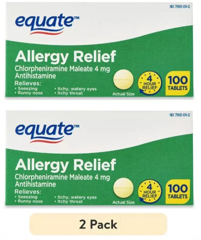 Equate Allergy Relief Chlorpheniramine Tablets 100 Count – 2 Pack