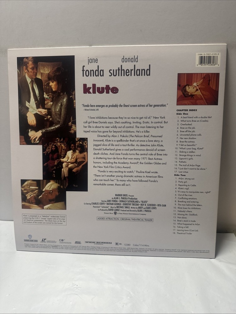 KLUTE Laserdisc LD WIDESCREEN FORMAT VERY GOOD CONDITION !!!