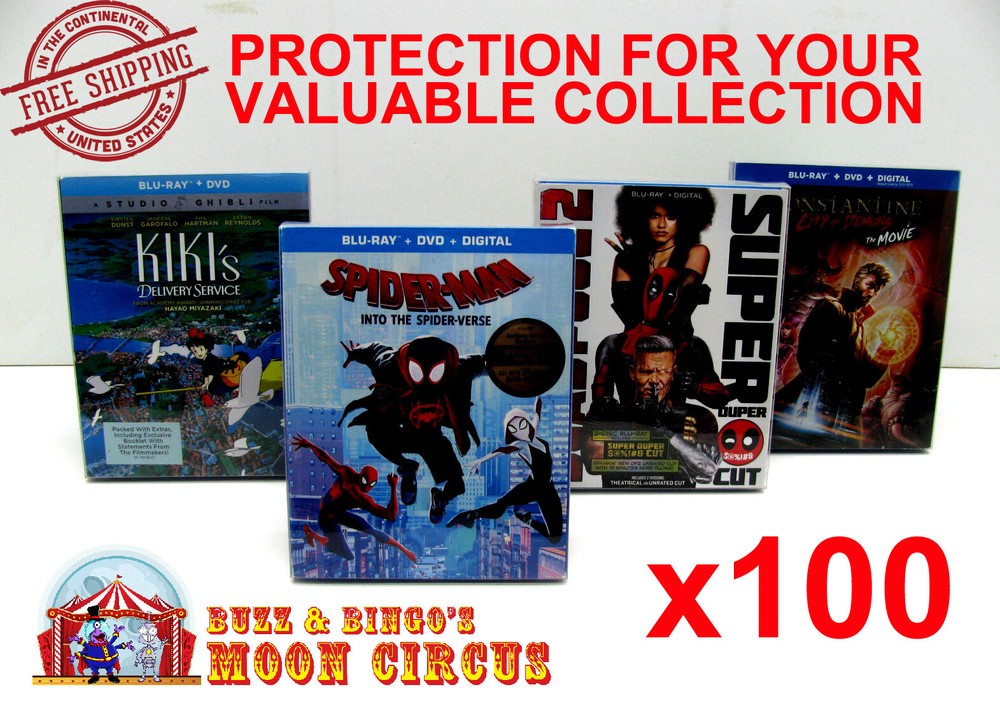 100x BLU-RAY WITH SLIPCOVER SMALL (SIZE BR2)-CLEAR PLASTIC BOX PROTECTOR SLEEVE