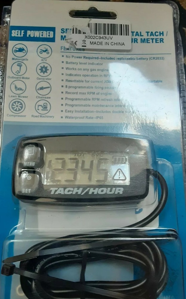 Backlight Digital Tach Maintenance Hour Meter LCD Self Powered Tachometer