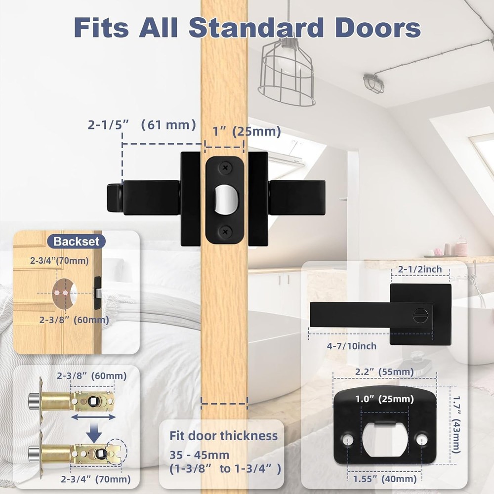 5 Pack Matte Black Door Handles Interior Door Knobs, Home Improvement Keyless...