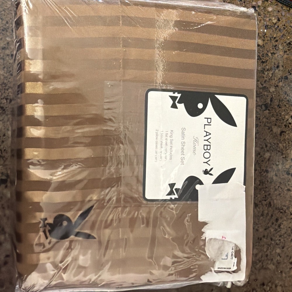 Playboy Sating Sheet Set Gold With Stripes