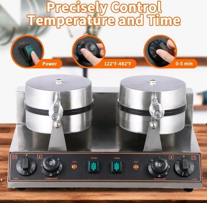 Commercial Dual-Head Round Waffle Maker, Non-Stick