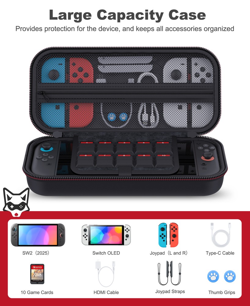 Switch 2 Case+ Storage Grip Caps+ 2 Screen Protectors+Scratch Protection Cover