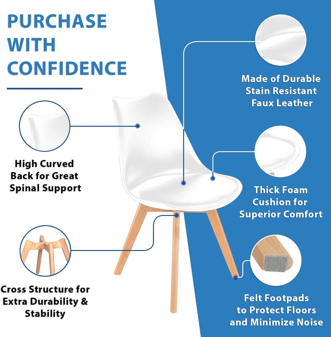 Set of 4 Mid Century Modern DSW Dining Side Chair Wood Legs