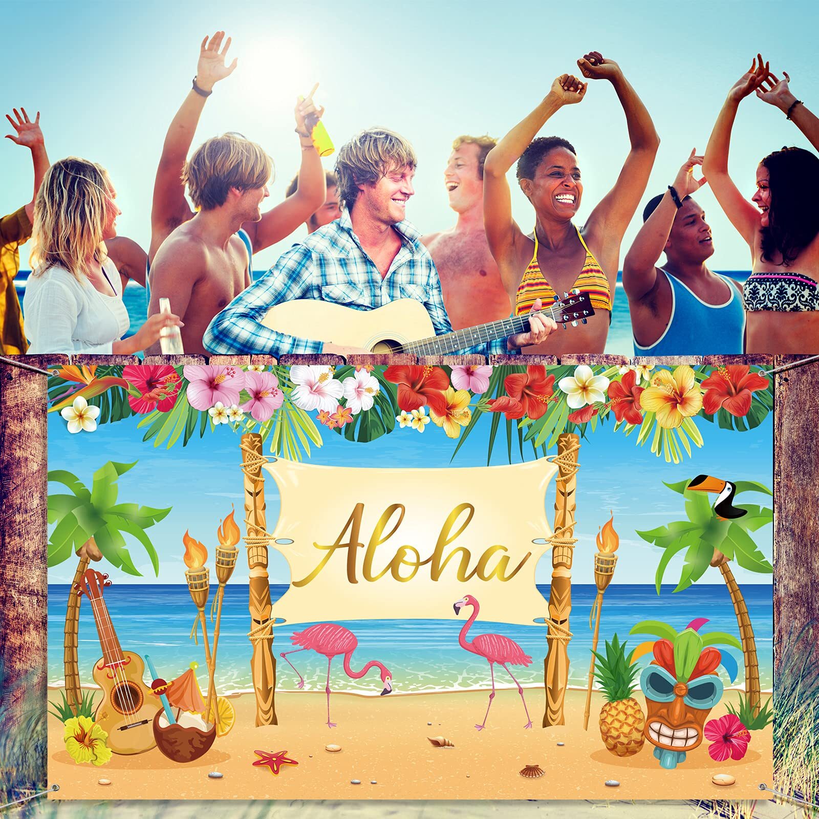 Hawaiian Aloha Decoration, Extra Large Summer Luau Backdrop