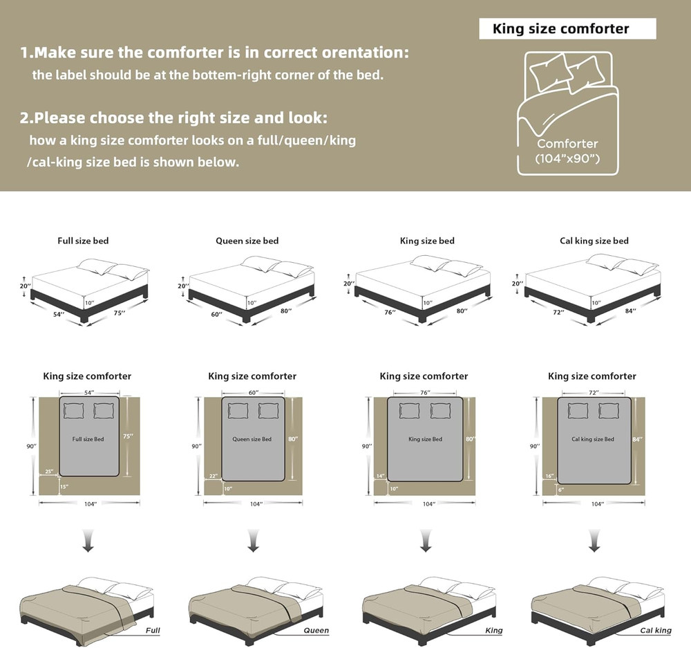 King Size Light Coffee Tufted Boho Comforter Set, 3 Pieces