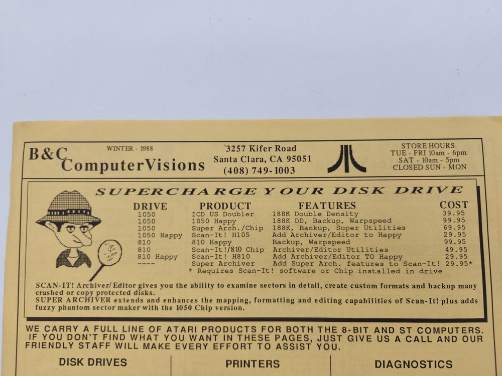 Vintage B&C Computer Vision Winter 1988 Sales catalog, Atari Computers & Drives
