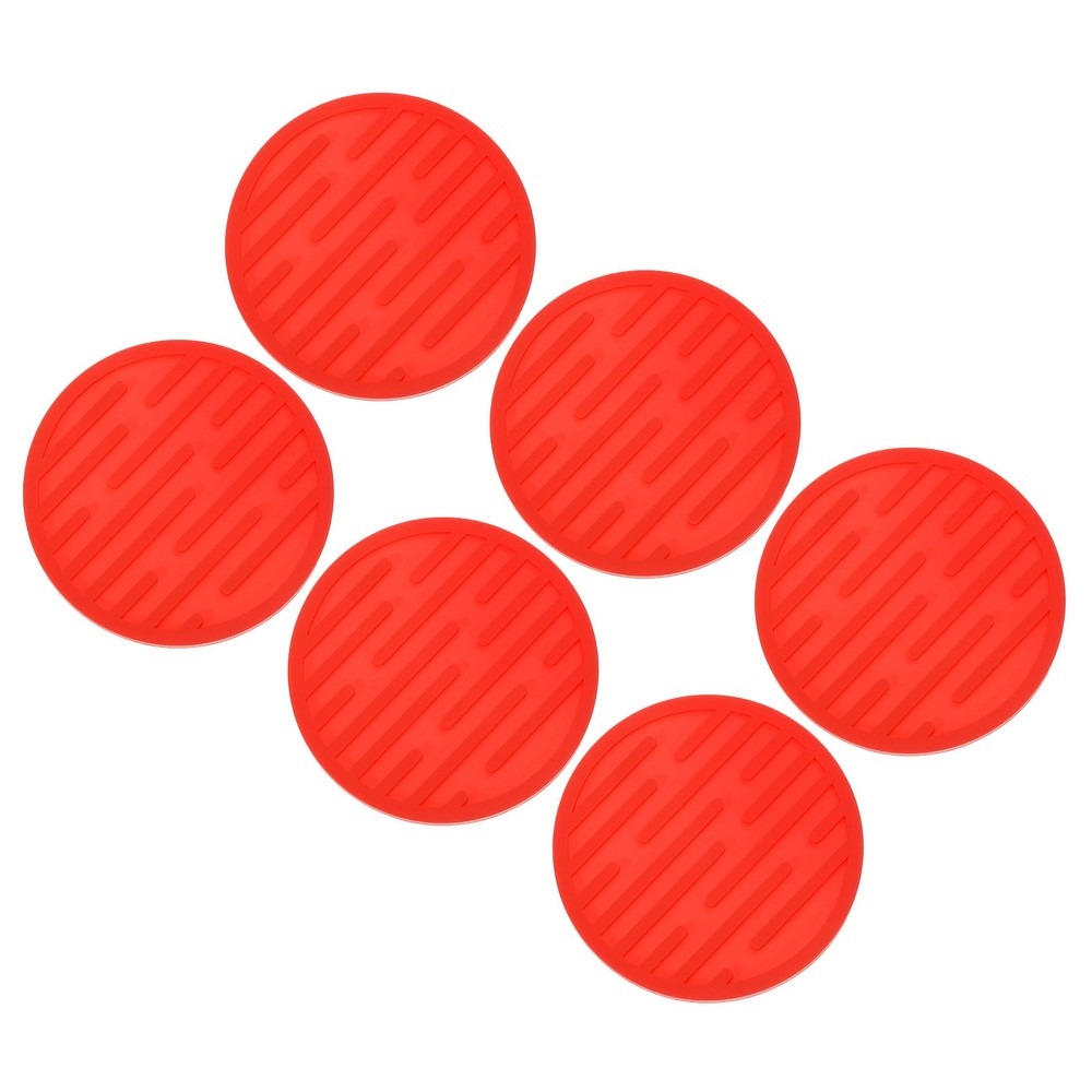 Beverage Coasters, 6pcs - Silicone Coasters for Beverages, Round (Red)