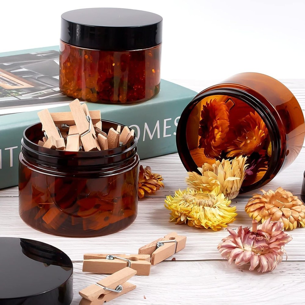 12 Pack 4oz Plastic Jars With Lids And Labels, Amber Plastic Jars Refillable
