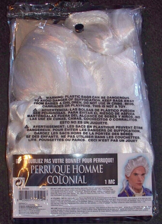 NEW Colonial Man Mens Adult Wig Powdered Washington White Costume Halloween