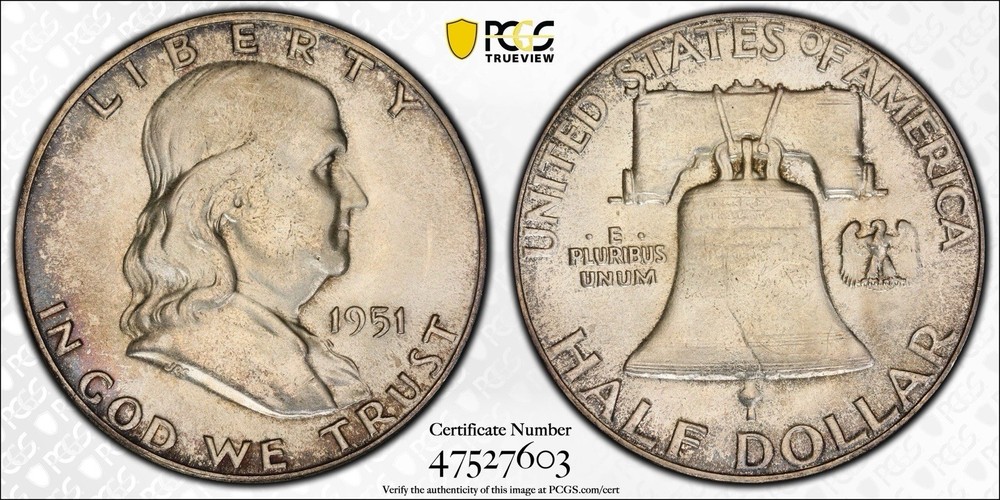 1951 Franklin 50c Silver Half Dollar PCGS MS 65