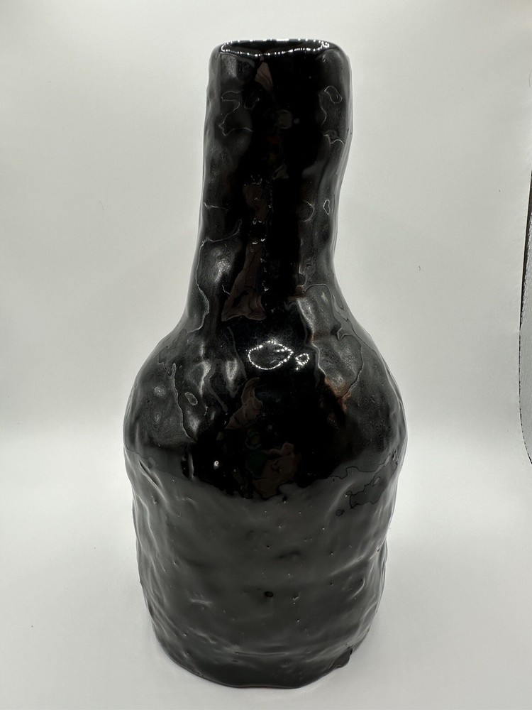 Chunky Primitive Handmade Black Red Vase With Spout