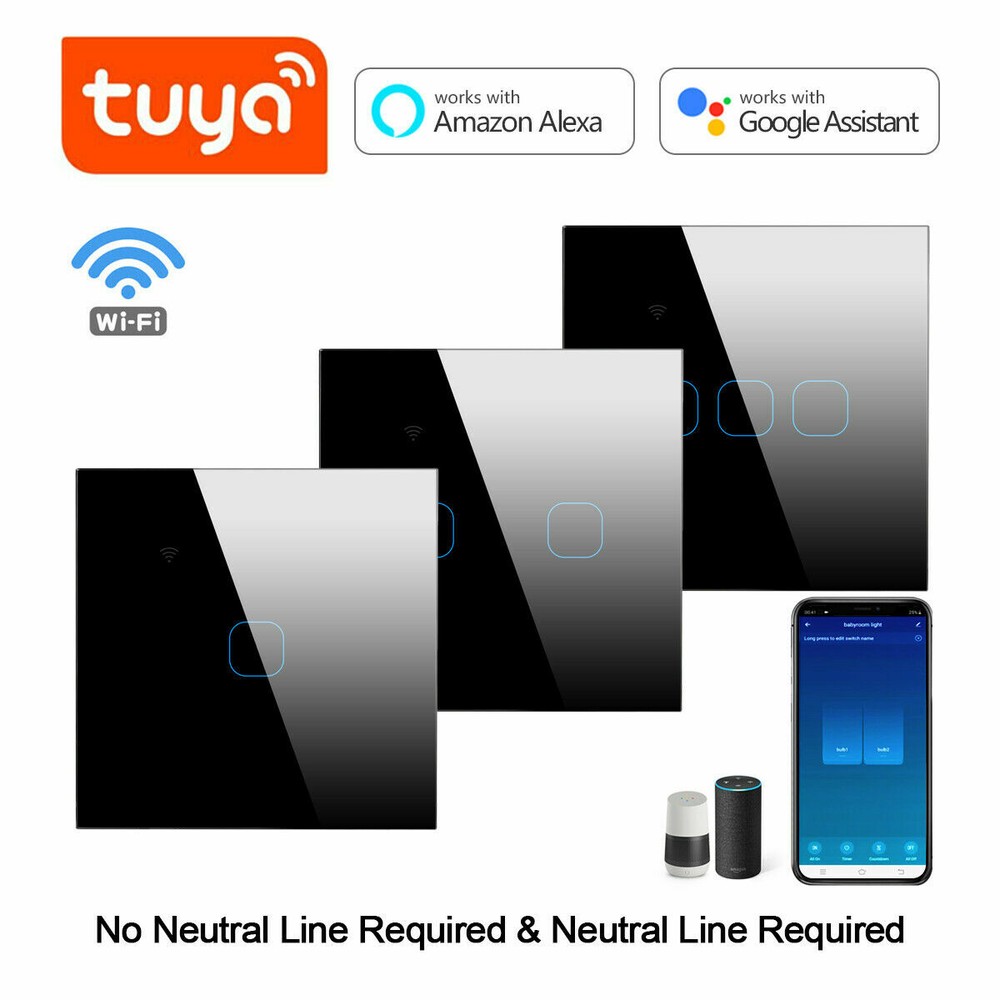 WIFI Smart Light Touch Switch 3Gang Controller Wall Control Panel Google Home