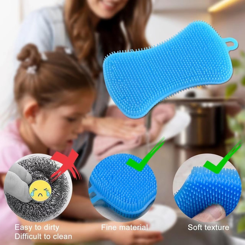 Silicone Dish Sponges 6 Pack Durable Fast Dry Multi Purpose Kitchen Set