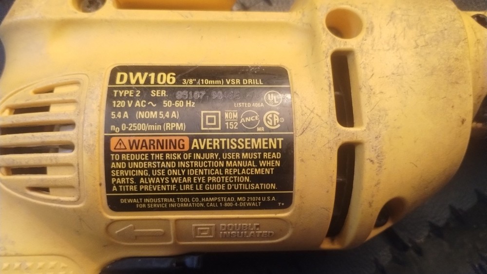 DeWalt Drill Corded 3/8" Keyless Chuck DW106 VSR Variable Speed-Works Great!