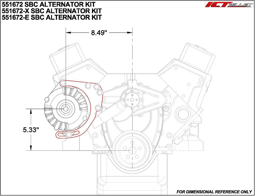 ICT Billet SBC Adjustable Alternator Bracket Low Mount Kit Compatible with Small