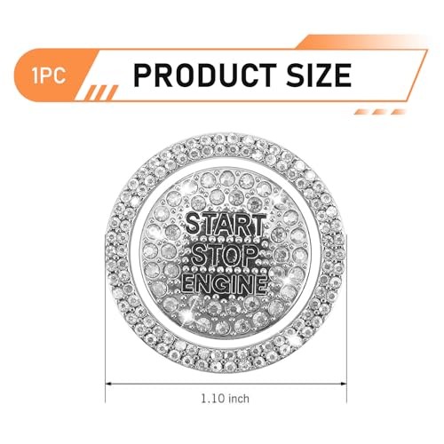 Car Engine Start Button Cover, Sparkling Rhinestone Push Start 2 PCS White