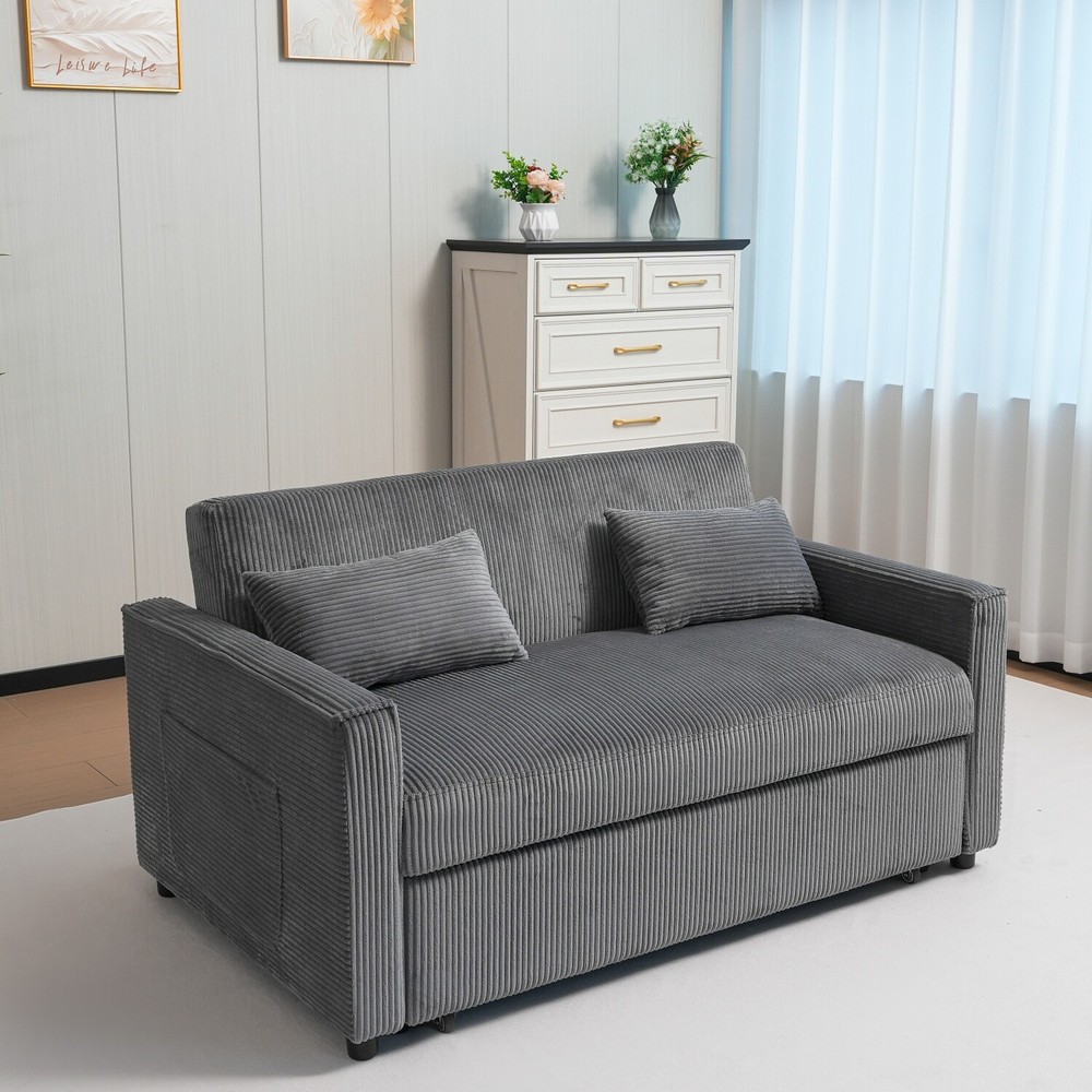 Convertible Sleeper Sofa Bed Loveseat 2 Seater Couch with Pull Out Bed Gray/Blue