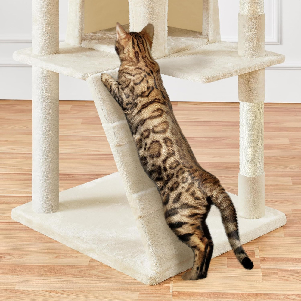 XL Cat Tree, 80In Multi-Level Cat Tower W/Cat Scratching Posts, Double Cat Condo