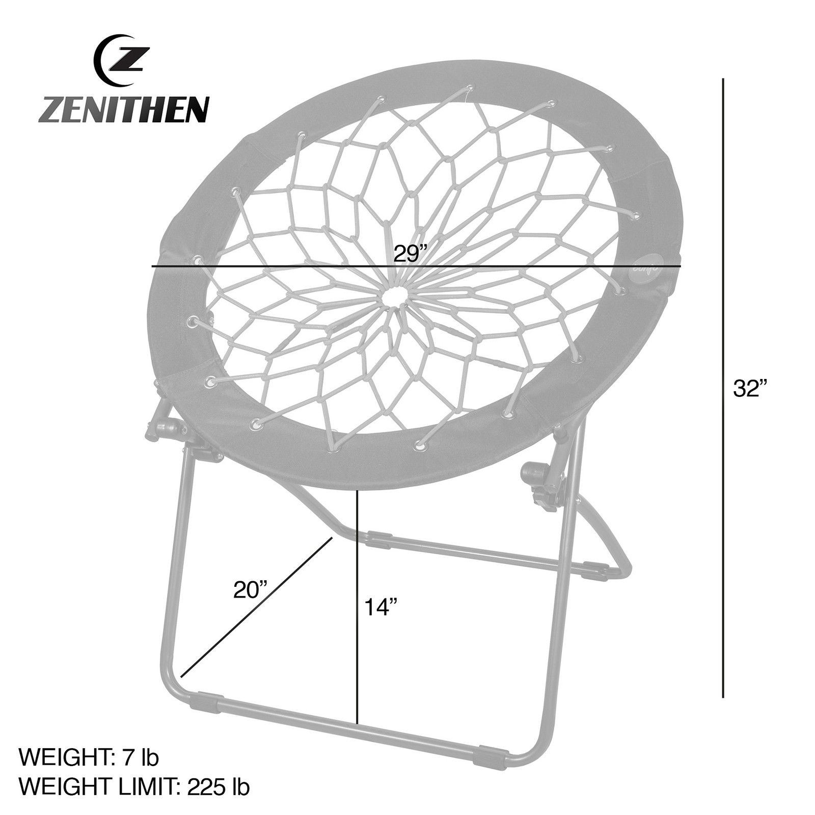 Zenithen Foldable 29” Bunjo Bungee Chair, Indigo (Pack of 1)