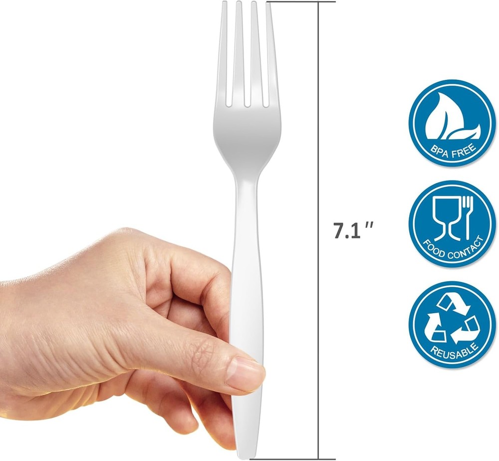 100 Pack Heavyweight White Plastic Forks