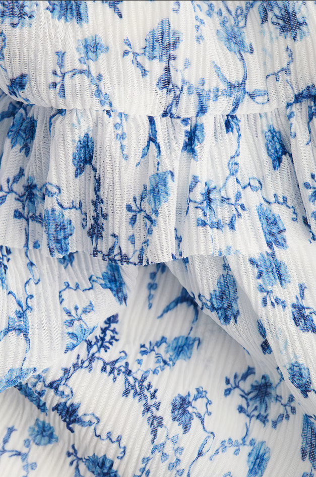 H&M Plissé Jersey Dress (White/Blue floral)