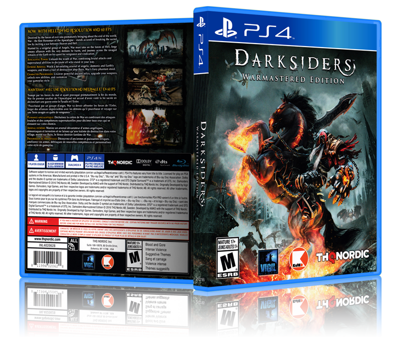 Darksiders: Warmastered Edition - Replacement PS4 Cover and Case. NO GAME!!