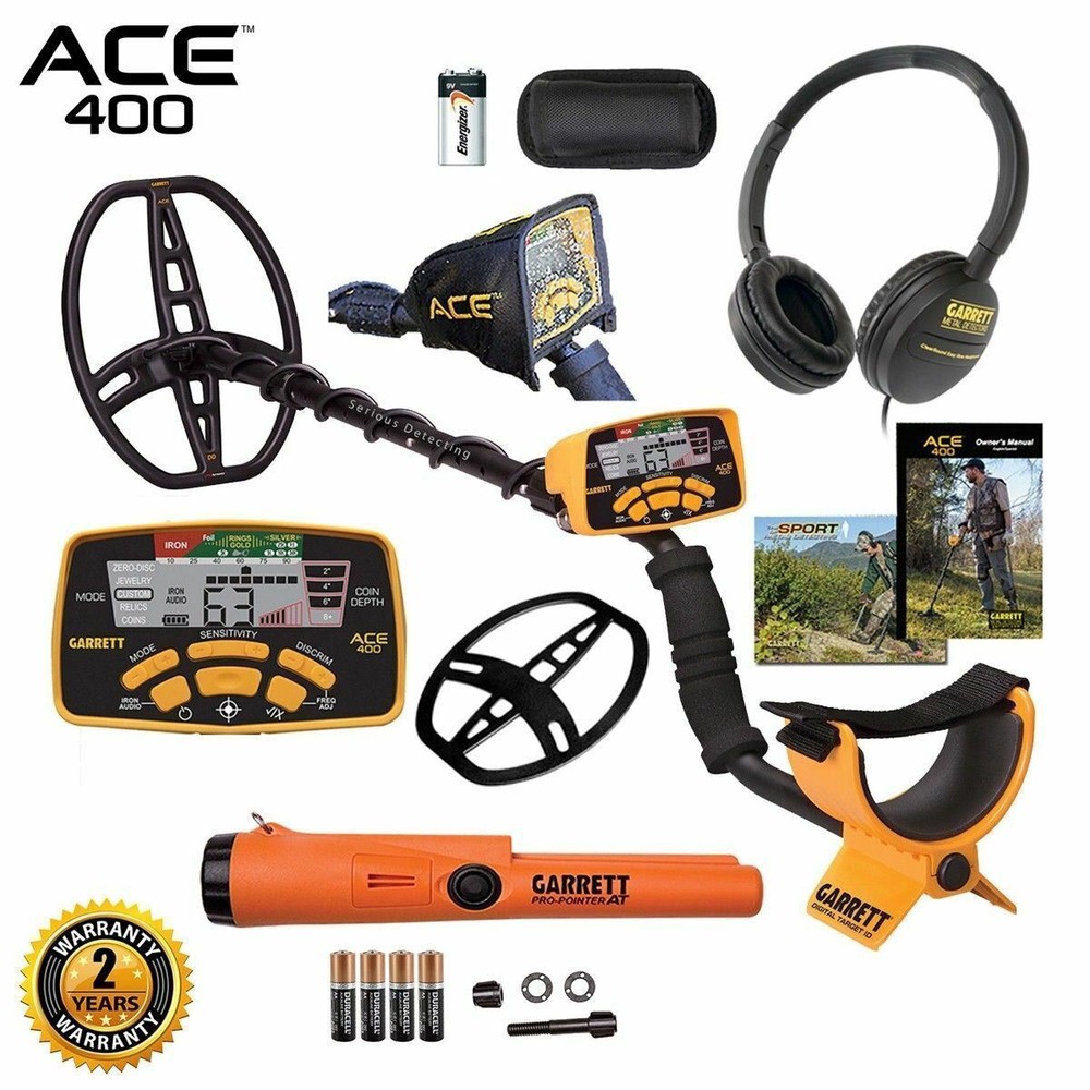 Garrett ACE 400 Metal Detector, Waterproof Coil, Pro Pointer AT Pinpointer