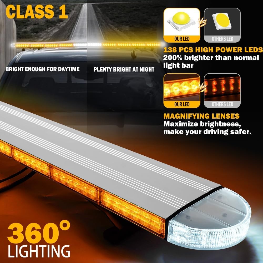 49" Low Profile Rooftop Emergency Strobe Lights Bar Warning Flashing TOW Tractor