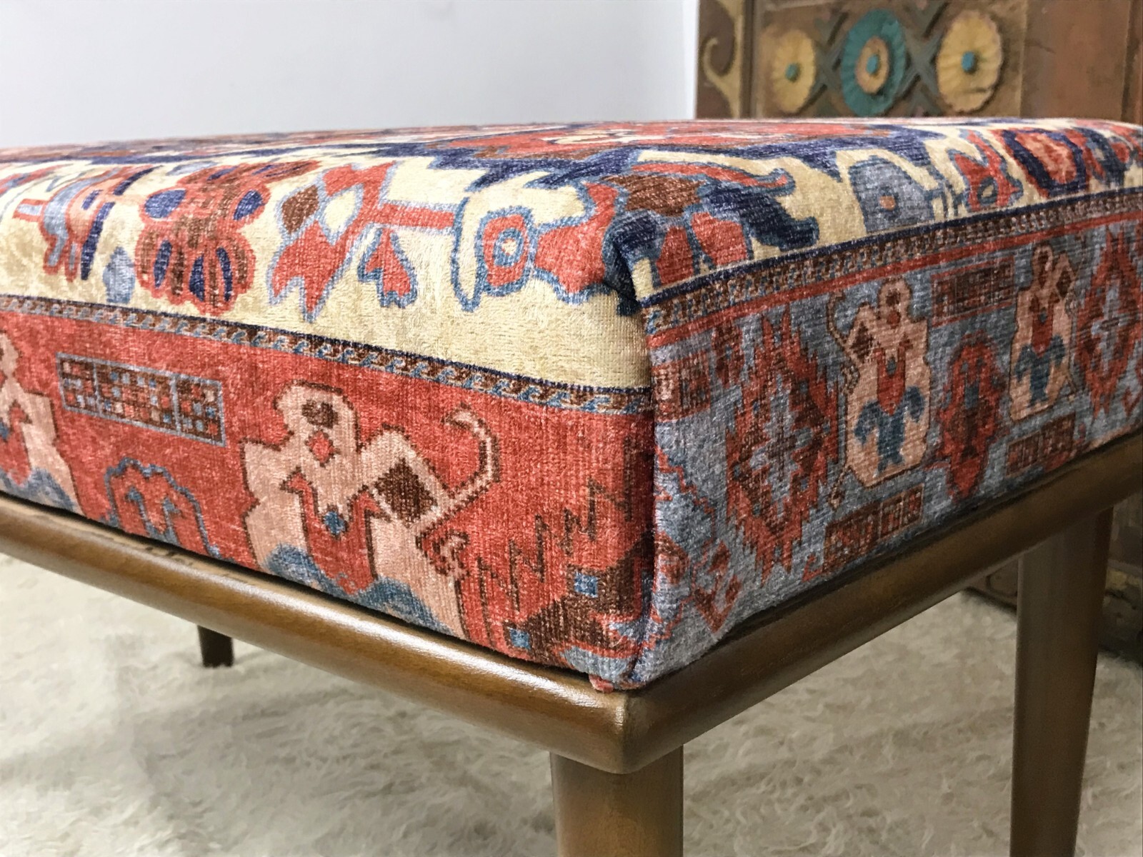 Handmade Kilim Upholstered Ottoman Footstool Piano Entryway Bedroom Bench